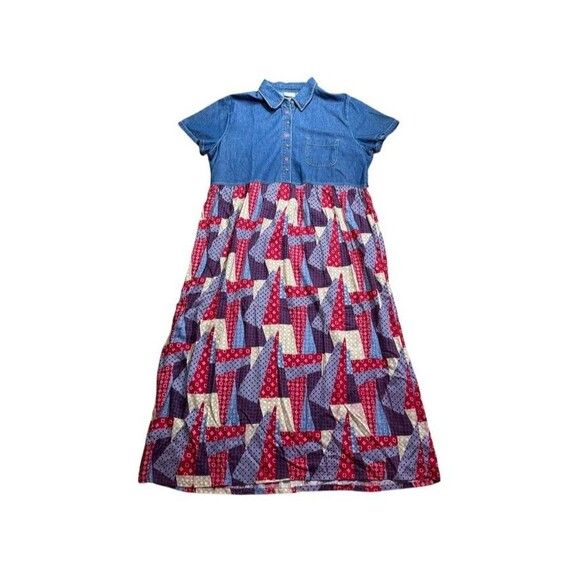 VTG Bobbie Brooks Women’s Size XL Blue Denim Maxi Dress Patchwork Quilt - Boho - Picture 1 of 9